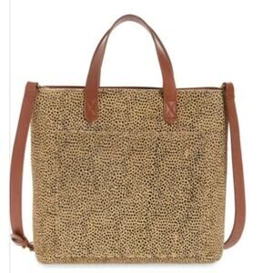 Madewell Leopard Calf hair Zip Top Transport Tote